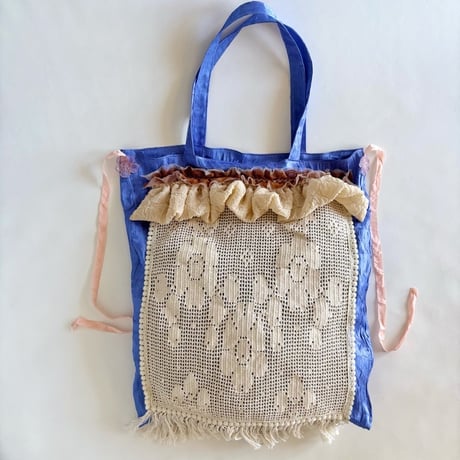 "upcycle" vintage lace  bag  (cornflower blue)