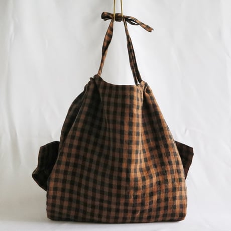 italian linen gingham check  bag (brown)
