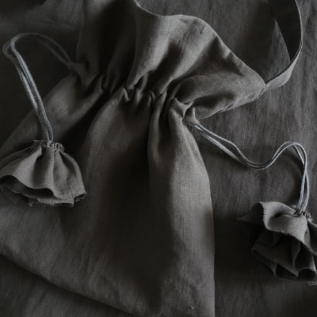 linen tote bag & linen drawstring  shoulder bag  (black)