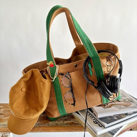 canvas tote bag (brick color  & green)