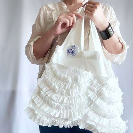 shirring pocket cotton bag (off white)