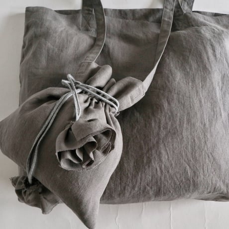 linen tote bag & linen drawstring  shoulder bag  (gray)
