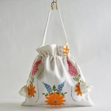 "upcycle" vintage embroidery drawstring bag