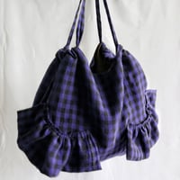 italian linen gingham check  bag (blue)