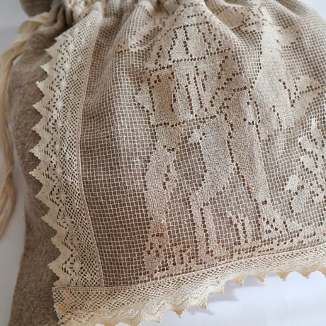 itarian linen drawstring 2way bag (vintage lace)