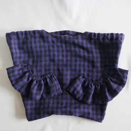italian linen gingham check  bag (blue)
