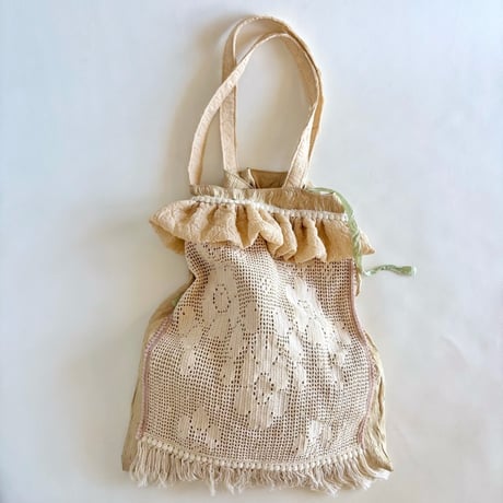 "upcycle" vintage lace  bag  (pale yellow)