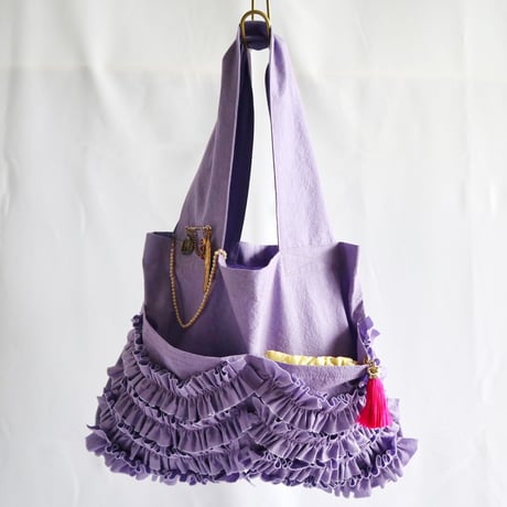shirring pocket cotton bag (lavender)