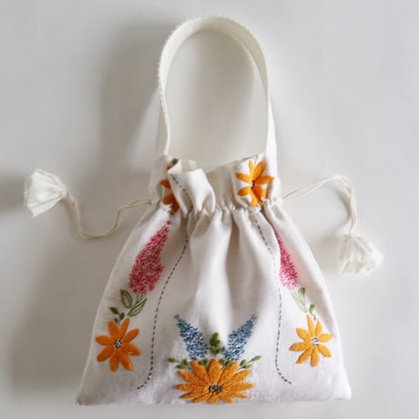 "upcycle" vintage embroidery drawstring bag