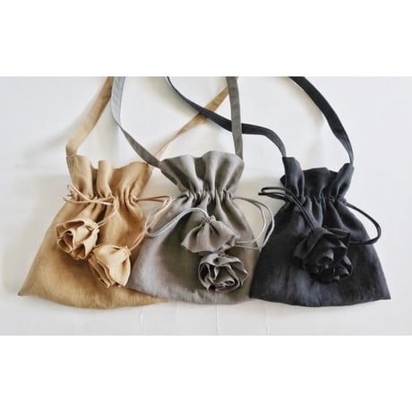 linen tote bag & linen drawstring  shoulder bag  (black)