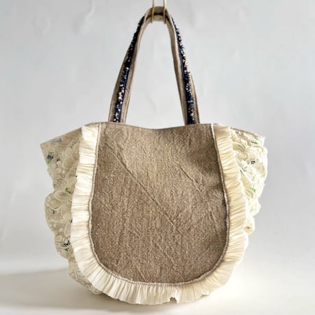 flower embroidery gather bag  "C"