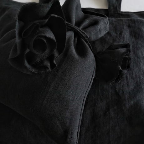 linen tote bag & linen drawstring  shoulder bag  (black)