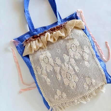 "upcycle" vintage lace  bag  (cornflower blue)