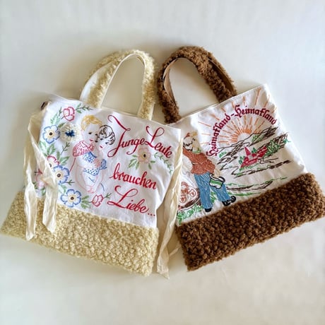 "upcycle" vintage embroidery bag (brown)