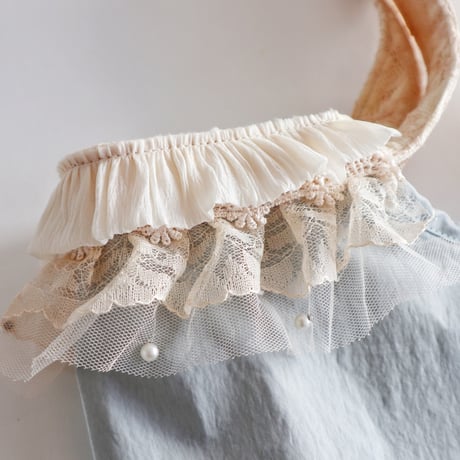 "upcycle" vintage embroidery bucket bag  (mint blue)