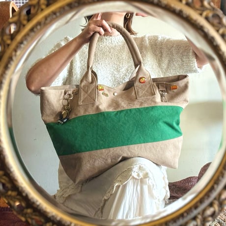 bicolor tote bag (mushroom & green)