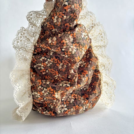 vintage fabric gather bag  "B"