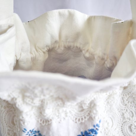 "upcycle" vintage embroidery drawstring bag