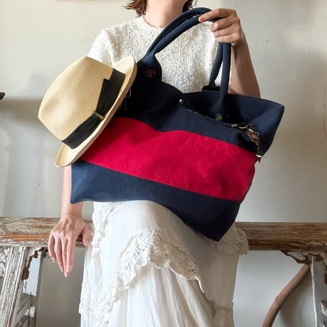 bicolor tote bag (navy & red)