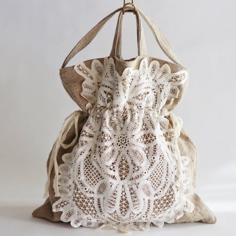 itarian linen drawstring 2way bag (doily)
