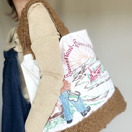 "upcycle" vintage embroidery bag (brown)