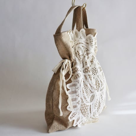 itarian linen drawstring 2way bag (doily)