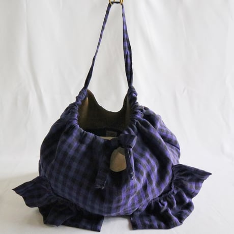 italian linen gingham check  bag (blue)