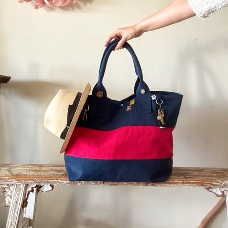 bicolor tote bag (navy & red)