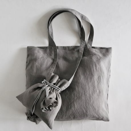 linen tote bag & linen drawstring  shoulder bag  (gray)
