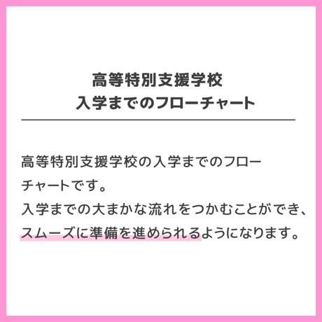 【 ダウンロード商品（高等特別支援学校のお受験対策マニュアル単品販売）】PDF書籍『高等特別支援学校　概要について / 入学までのフローチャート』