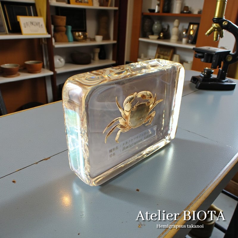 タカノケフサイソガニ樹脂封入標本 L (木製標本箱入り) | Atelier BIOTA