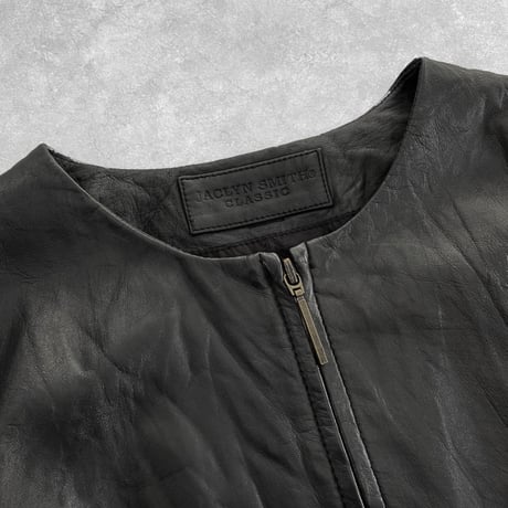 knit leather no collar jacket