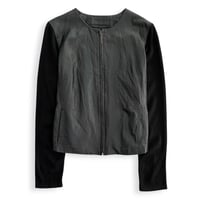 knit leather no collar jacket