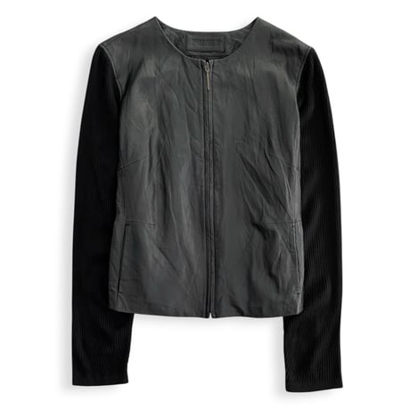 knit leather no collar jacket