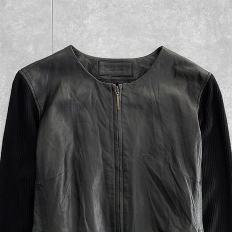 knit leather no collar jacket