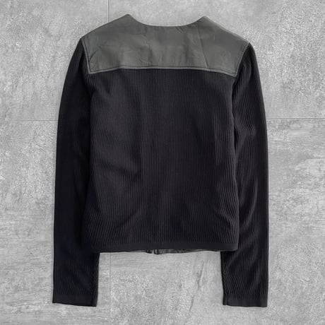 knit leather no collar jacket