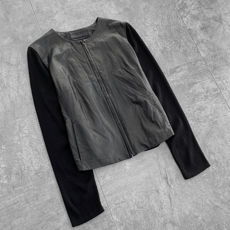 knit leather no collar jacket