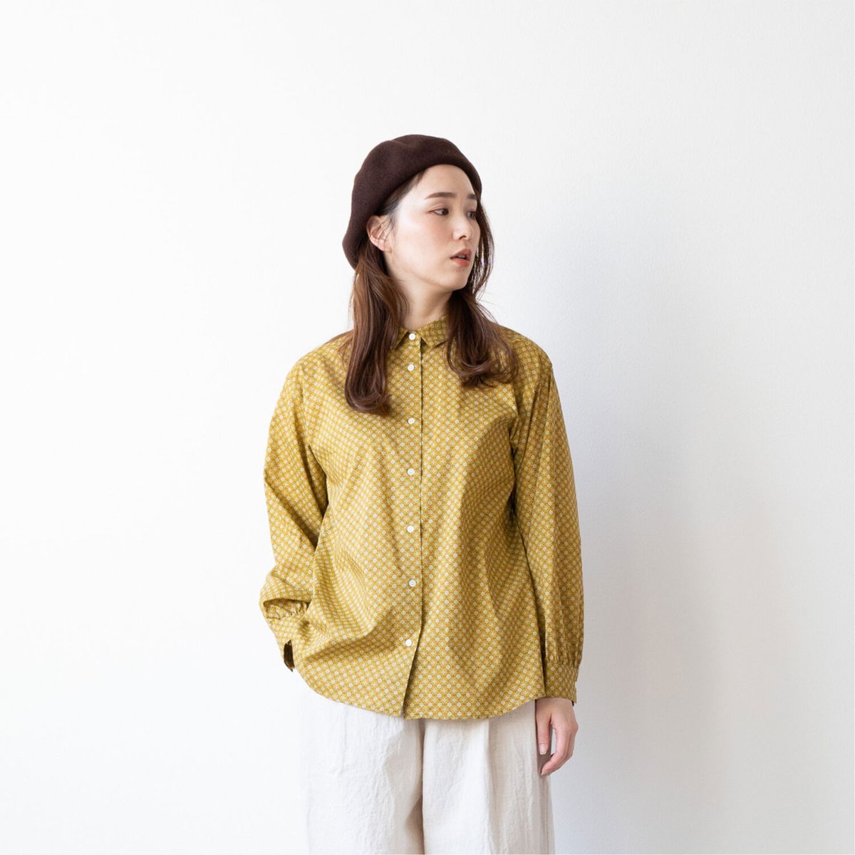 小紋プリント シャツカラーブラウス nk535244 | LAND online store