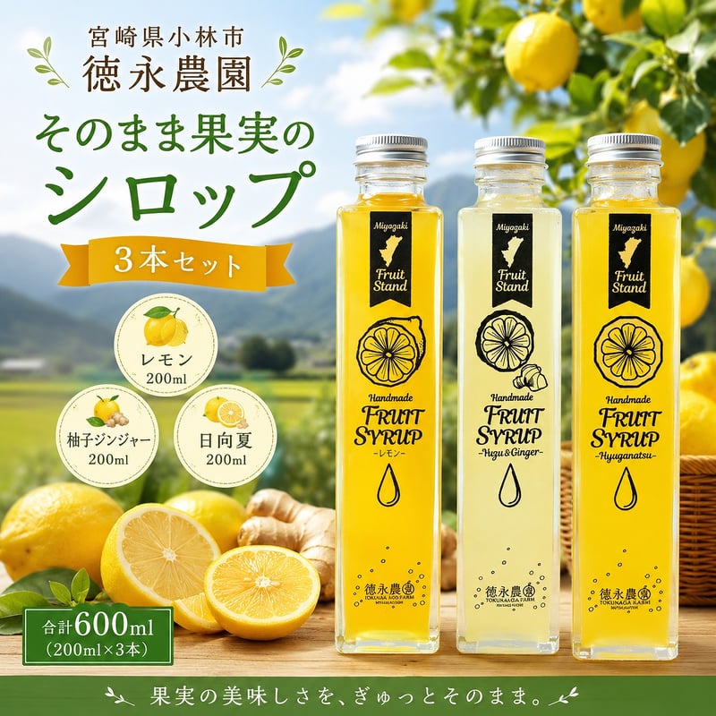小林市】宮崎を飲む！宮崎県産フルーツシロップ （レモン・日向夏