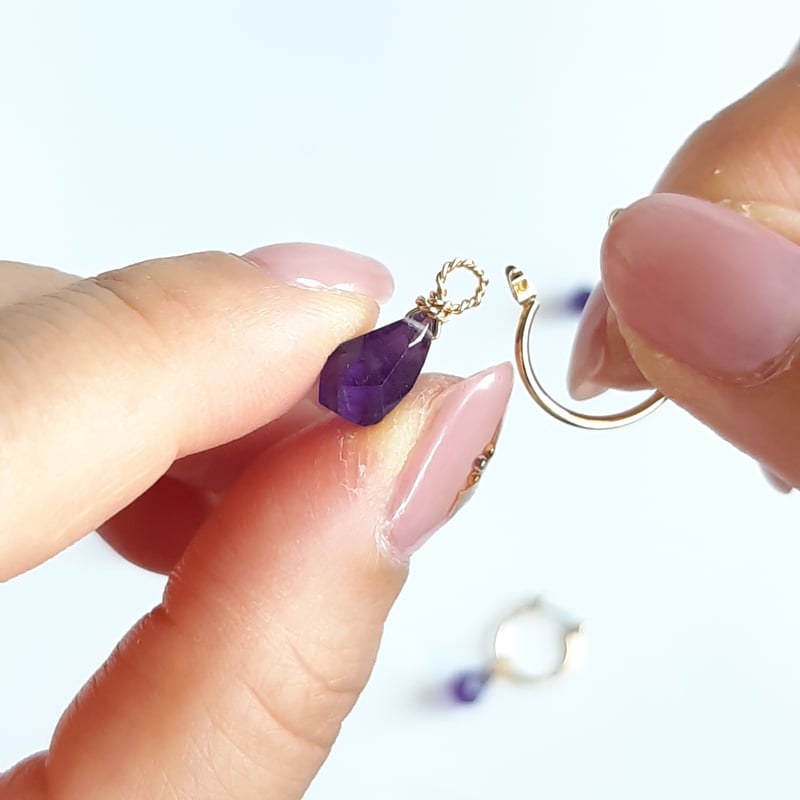 アメジスト ラフドロップ の 2way フープ ピアス/イヤリング | そそ-楚々-