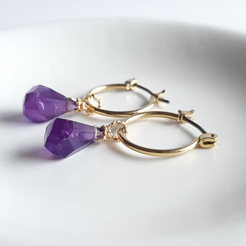 アメジスト ラフドロップ の 2way フープ ピアス/イヤリング | そそ-楚々-