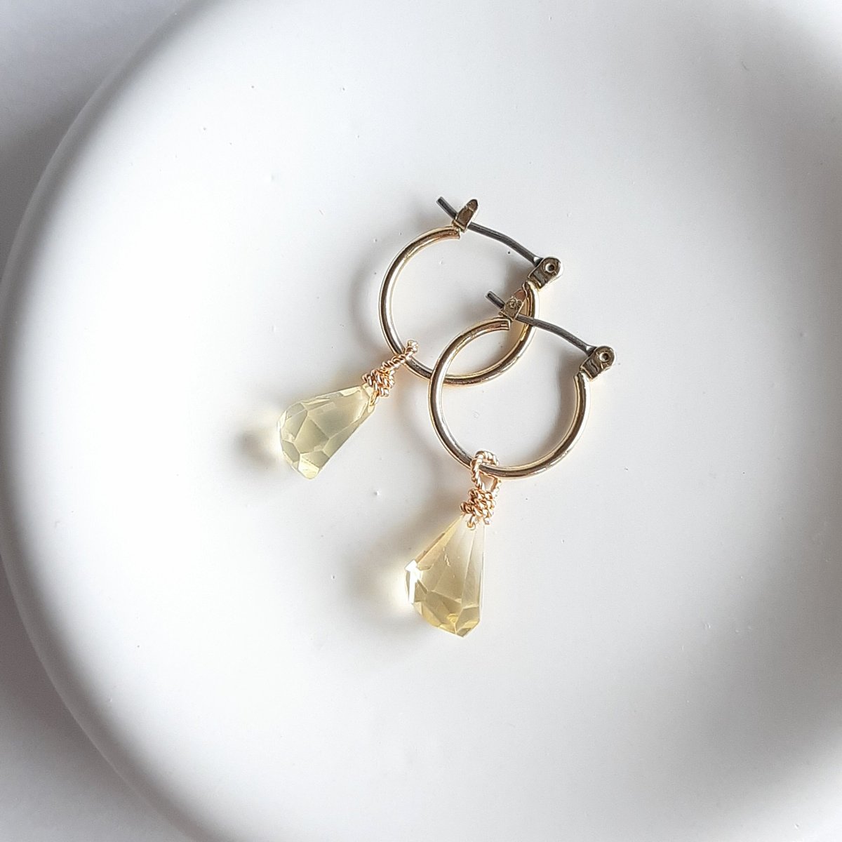 シトリン ラフドロップ の 2way フープ ピアス/イヤリング