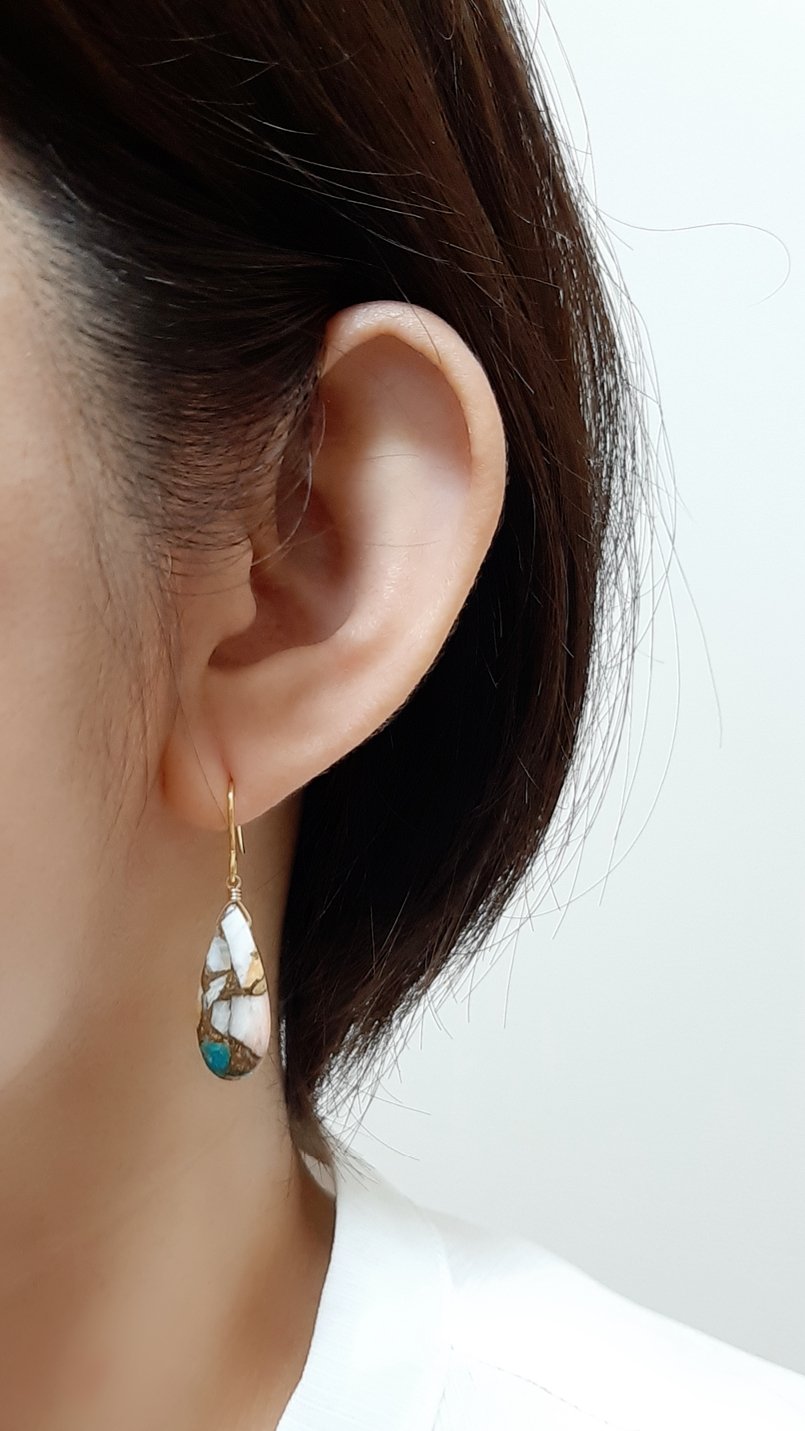 オイスターカッパーターコイズ 大粒ドロップ一粒ピアス/イヤリング