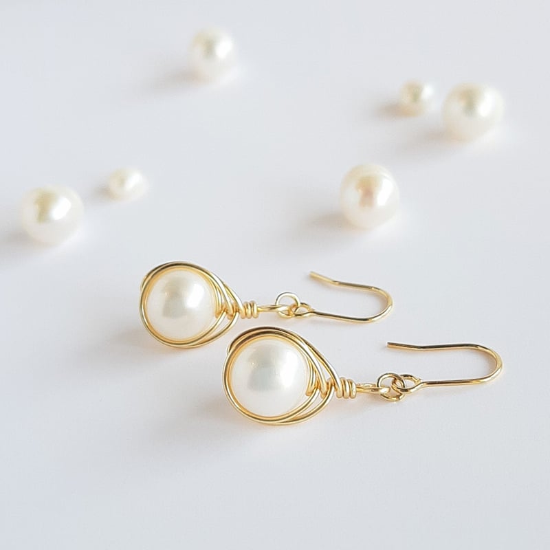 淡水パール 揺れる ワイヤーラッピング ピアス/イヤリング | そそ-楚々- 