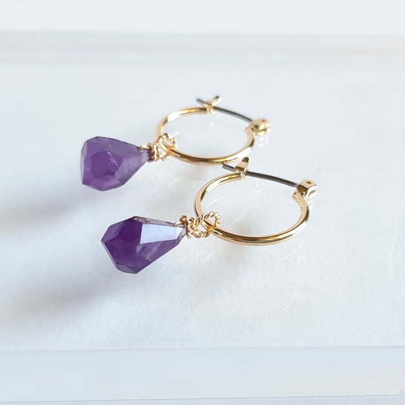 アメジスト ラフドロップ の 2way フープ ピアス/イヤリング | そそ-楚々-