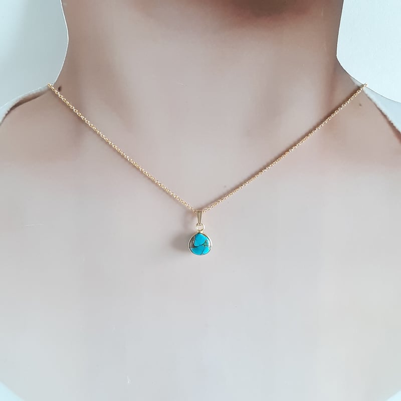 14KGF ブルーコッパーターコイズのチャーム ブルーコッパ―ターコイズ シンプルな一粒ネックレス | そそ-楚々-