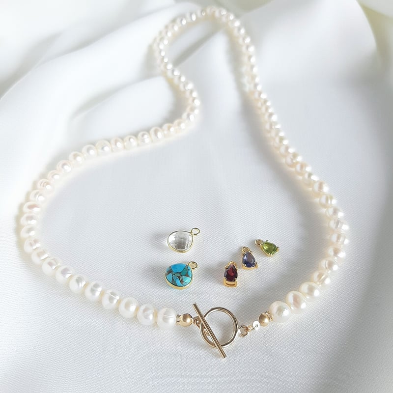 選べる天然石チャームとパールマンテルネックレス 14kgf | そそ-楚々-