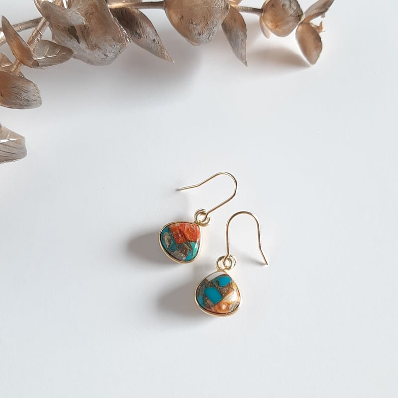 No.1192 ターコイズ マロンカット ピアス イヤリング チャーム kgf No