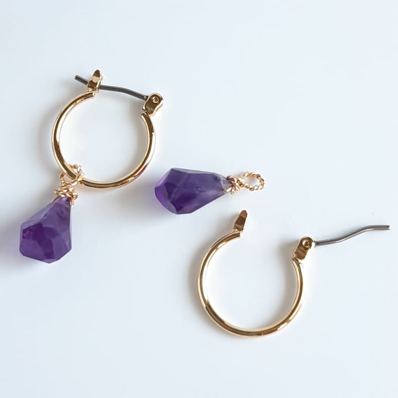 アメジスト ラフドロップ の 2way フープ ピアス/イヤリング | そそ-楚々-