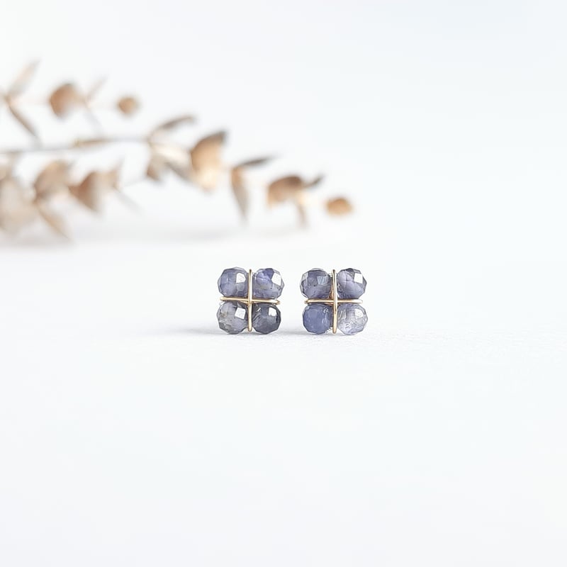 455 14kgfクリスタル×オパール×アイオライトピアス(イヤリング)チャーム 455 14kgfクリスタル×オパール×アイオライトピアス(イヤリング